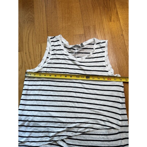Athleta Women’s 100% Linen Striped Sleeveless Tank Top Tulip Hem Black White M - Picture 7 of 10